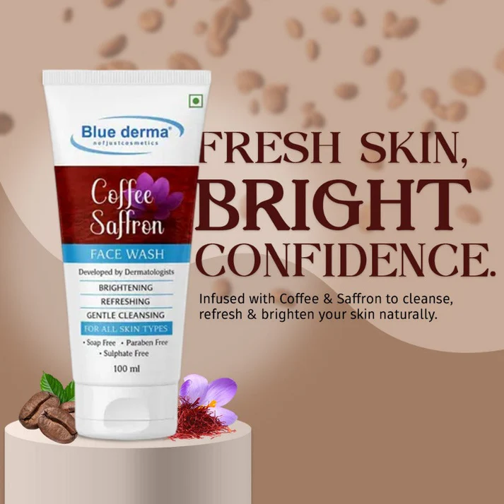 Blue Derma Coffee & Saffron Face Wash | Gentle Cleansing, Brightening & Refreshing 100 ml